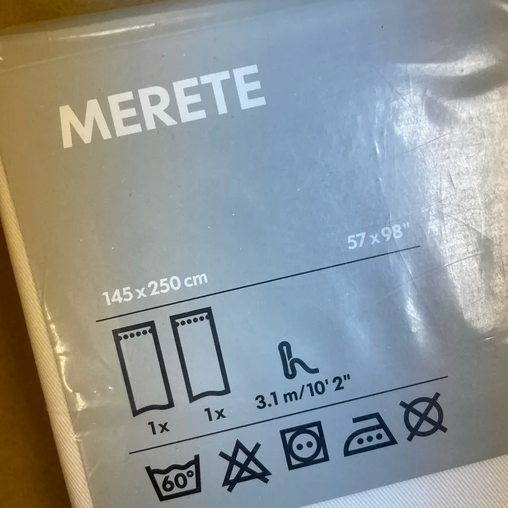 NWT IKEA Merete Curtains room darkening curtain pair 57”x98” off white cotton